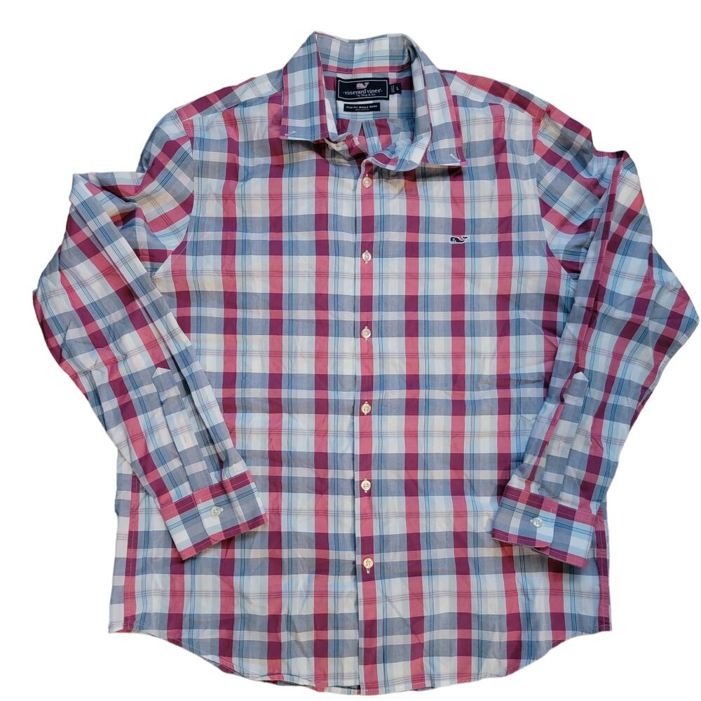Vineyard Vines slim fit whale shirt button down size large blue pink